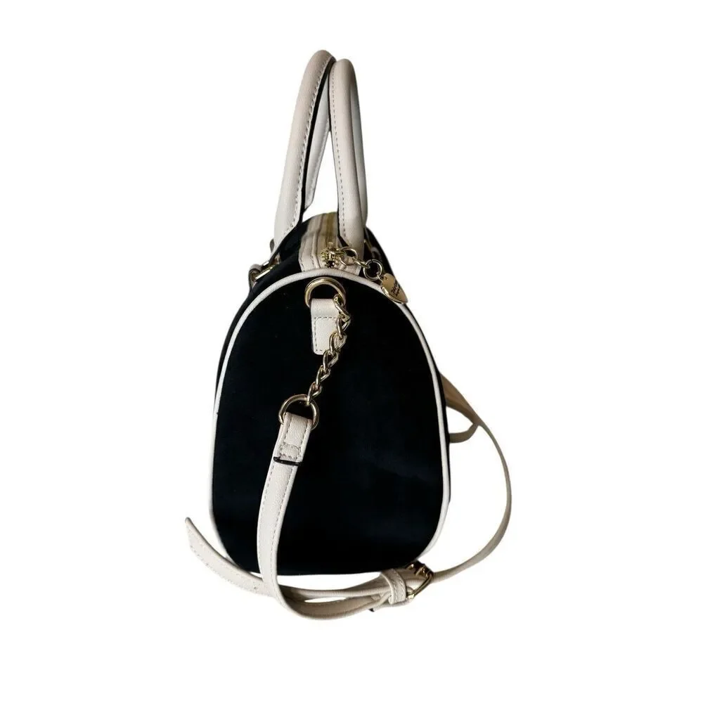 Juicy Couture Velour Heritage Satchel Purse Bag Black White Liquorice Angel Y2K